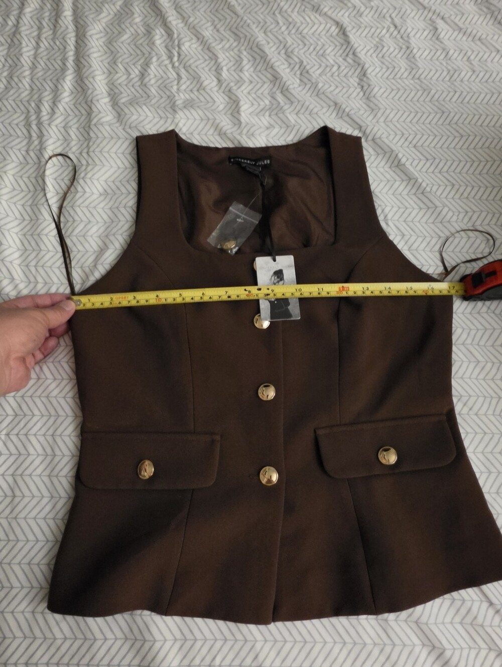 NWT Sincerely Jules tailored button-front vest in a rich brown color - Picture 7 of 7